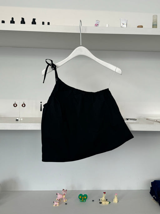 Deiji Studios Ruched Strap Top, Black | Tangerine NYC