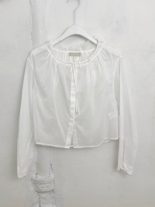 Amomento Sheer Sheering Hooded Blouse in White | Tangerine NYC