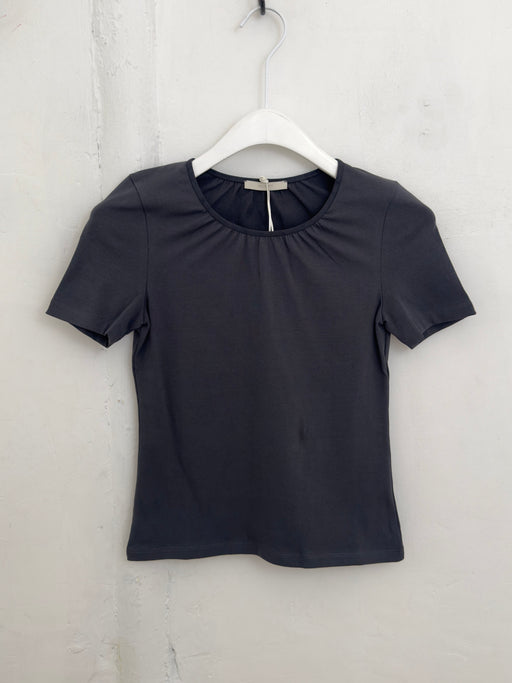 Amomento Neck Shirring Short Sleeve Top in Charcoal | Tangerine NYC