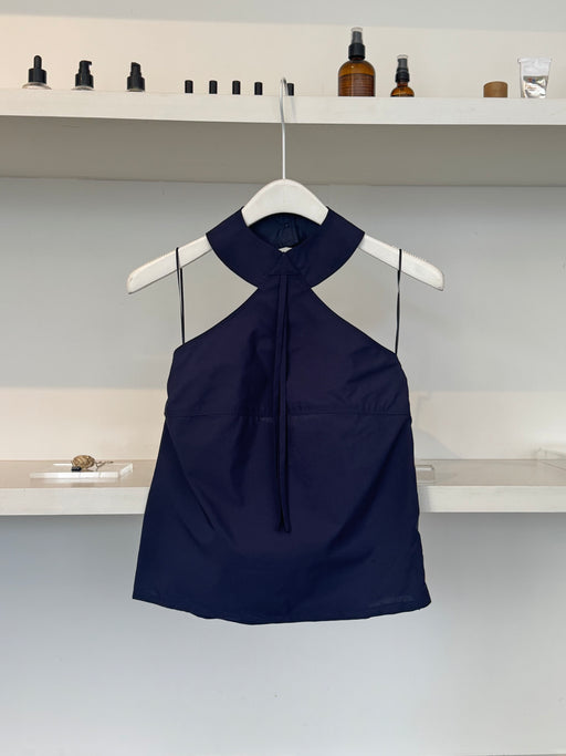 Maryam Nassir Zadeh Halter Top With Tie, Deep Navy | Tangerine NYC