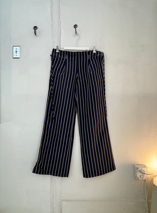 PRISCAVera Wide Leg Drawstring Pants in Navy Stripe | Tangerine NYC