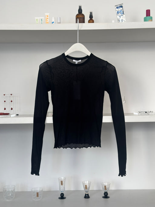 Priscavera Long Sleeve Mesh Top, Black | Tangerine NYC