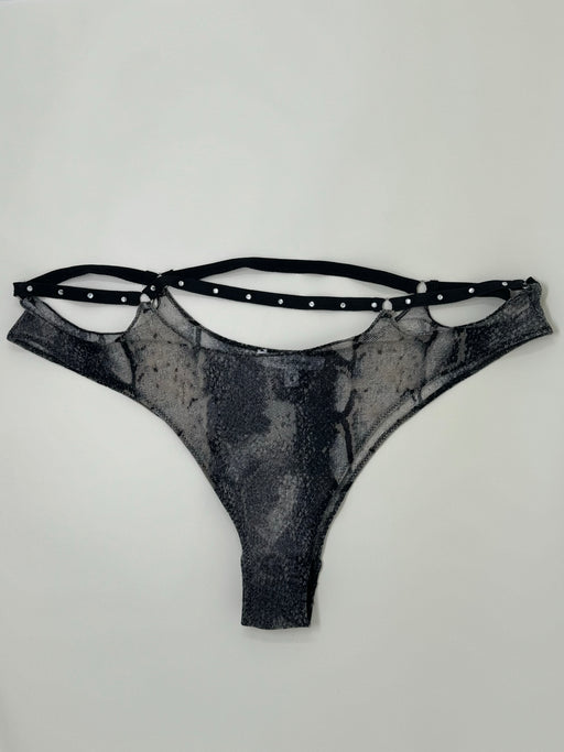 PRISCAVera Mesh Crystal Thong in Snake | Tangerine NYC