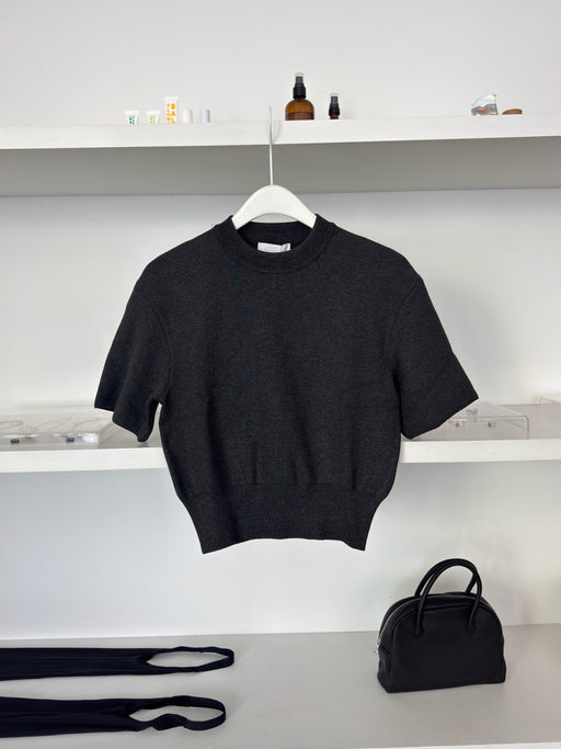 Amomento Rounded Half Knit Top, Charcoal | Tangerine NYC