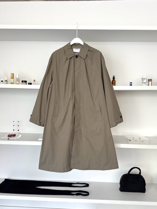Amomento Cotton Nylon Shirring Coat, Khaki | Tangerine NYC