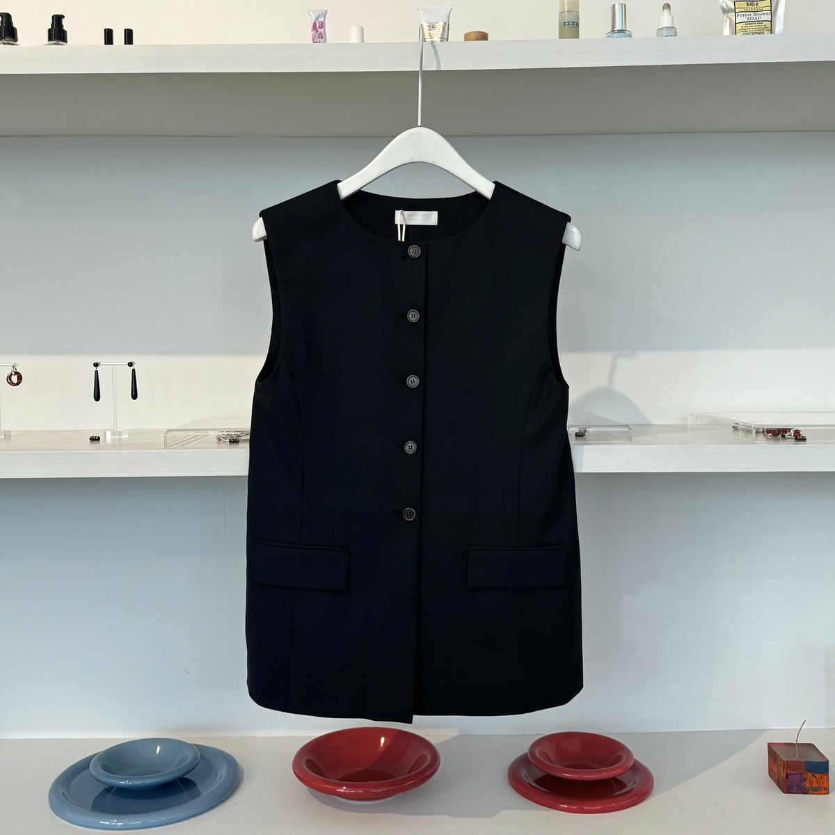 Oversized Button Up Vest, Black — TANGERINE