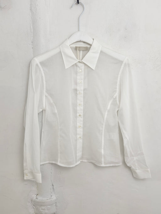 Amomento Sheer Standard Fit Shirt in White | Tangerine NYC