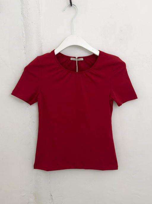 Amomento Neck Shirring Short Sleeve Top in Red | Tangerine NYC