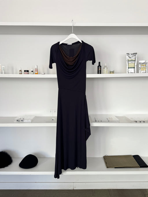 Viscose Jersey/Stretch Jersey Double Collar Dress, Anthracite/Chocolat | Tangerine NYC