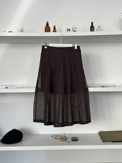 Amomento Pleated Midi Skirt, Brown | Tangerine NYC