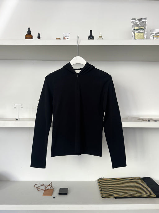 Amomento Half Zip-Up Knit Hoodie, Black | Tangerine NYC