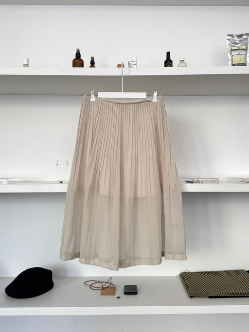 Amomento Pleated Midi Skirt, Beige | Tangerine NYC